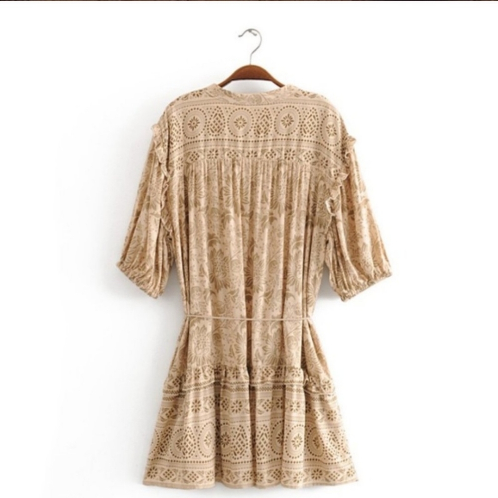 Desert Dreamer Boho Block Print Tunic Cotton Dress - image 6